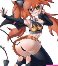 yuuki kamekichi koleda belobog zenless zone zero highres 1girl abs animal ears armpits ass bare shoulders black gloves breasts crop top eyepatch fake animal ears fingerless gloves gloves hair between eyes halloween