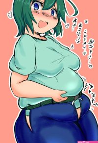 nengorogoro ass belly belly grab belt big belly blush breasts bursting belly fat fat rolls huge ass medium breasts midriff peek muffin top open mouth plump short hair solo sweat thick thighs