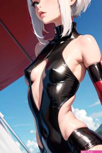 Anime Busty Small Tits 18 Age Pouting Lips Face White Hair Bangs Hair Style Dark Skin Skin Detail beta Tent Front View Straddling Latex 3677028879073293768