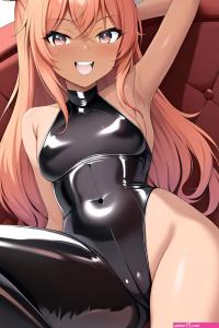 Anime Skinny Small Tits 18 Age Laughing Face Ginger Hair Bun Hair Style Dark Skin Illustration Couch Front View Spreading Legs Latex 3664659373920925617