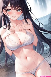 Anime Girl Beach Bath Towel Night Swim Original Art Manga Hot Sexy Black Hair