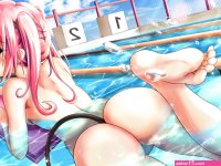 ass barefoot nana asta deviluke nude pink hair pool purple eyes tail to love ru water wet xyomouse