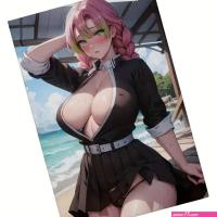 Sexy Anime Girl Canvas Wall Art No Bra Hot Spring