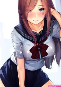 long hair brunette blue eyes Kagematsuri anime anime girls no bra blushing school uniform