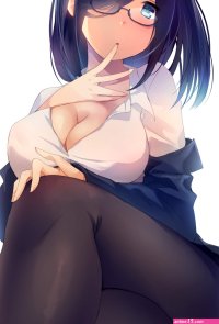 Wallpaper : anime girls no bra open shirt short hair black hair glasses blue eyes meganekko 1600x2358