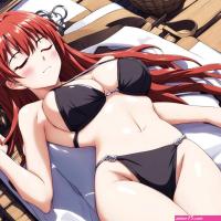 Rias Gremmory sleeping with a hot bikini no bra at all by artist anime Anime Key Visual Japanese Manga Pixiv Zerochan Anime art Fa...