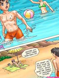 Threesome in the nude beach porn comic