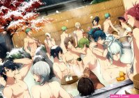 all male anthropomorphism drink eyepatch group ko-man male navel nude onsen rubber duck sake tagme character tattoo touken ranbu tree water