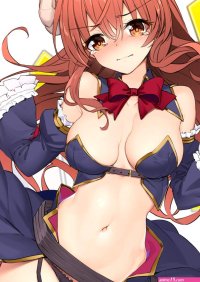 Shuutou Haruka redhead tears cameltoe belly cleavage saggy boobs anime anime girls digital art Machikado Mazoku Yoshida Yuuko horns brown eyes blushing embarrassed skimpy clothes