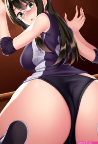 ass cameltoe green eyes green hair thighs bent over leaning women with glasses anime anime girls gym clothes blushing sportswear glasses