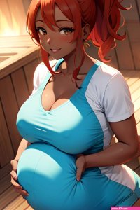 Anime Pregnant Huge Boobs 30s Age Happy Face Ginger Ponytail Hair Style Dark Skin Soft Warm Sauna Front View On Back Nurse 3690616009306437435