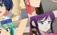 m system mikono suzushiro takatsuki ichika tanigawa kanna ano natsu de matteru aquarion series aquarion evol highres tagme 10s 1boy 1girl aqua eyes arms up blue eyes blue hair bow censored cum