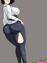 Porn image of anime big tits full shot ssbbw casual black hair slicked hair created by AI