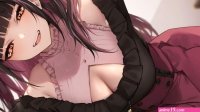 Anime girls lowangle bent over cleavage smiling two tone Playmat Gaming Mat Desk