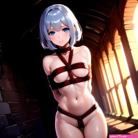 1girl Solo BDSM Tied Up Rope Dungeon Cave Naked Pov Blue Eyes Arms Behind Back Masterpiece High Quality 3348616784