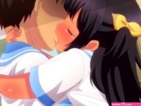 narumiya sera gaki ni modotte yarinaoshi highres stitched third-party edit 1boy 1girl black hair blush brown hair closed eyes couple hair ribbon hetero hug kiss long hair ribbon saliva school uniform short