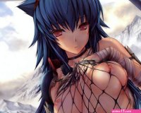 animal ears bandage blue hair breasts cropped kizuki aruchu long hair monster hunter nargacuga armor nipples