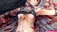 bandage blood breasts gray hair kajaneko long hair navel original red eyes underboob