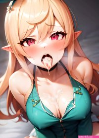 Pomu Rainpuff with a mouthful of cum