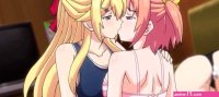 Anime lesbians are licking and kissing while playing with a sex toy