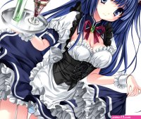 blue eyes blue hair garter belt maid panties skirt skirt lift stockings thighhighs underwear yukiwo