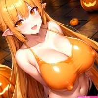 Orange Slime Messy Slime Big Boobs Pov Pumpkins Orange And Black Standing Up Facing The Viewer Arms Behind Back 3937141196