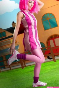 Adorable girl with pink hair Lazy Town exposes her nice body on a...