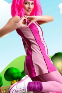 Adorable girl with pink hair Lazy Town exposes her nice body on a...