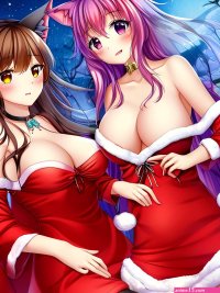 Porn image of nightgown lesbian anime cat ears transparent partially nude 20 santa created by AI