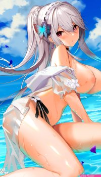 nanam nanam sk azur lane dunkerque azur lane bikini breasts nipples no bra open shirt see through swimsuits wet
