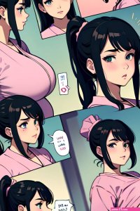 Anime Pregnant Huge Boobs 80s Age Pouting Lips Face Black Hair Ponytail Hair Style Light Skin Comic Bar Side View Plank Nurse 3679456394604327747