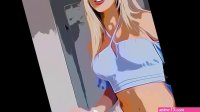 Blonde cartoon character wiggling and dancing to the sound of Brazilian funk