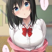 open jacket women indoors anime indoors blue eyes classroom dark hair frontal view anime girls short hair looking at viewer Azuki Yui HD Phone Wallpaper