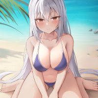 cleavage big boobs white hair anime anime girls bikini