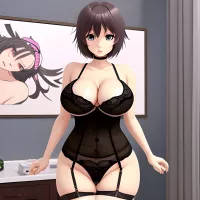 milf short hair big tits anime art full body lingerie milk 3D