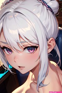 Anime Muscular Small Tits 18 Age Seductive Face White Hair Hair Bun Hair Style Light Skin Illustration Stage Front View Gaming Nude 3691362044961726890