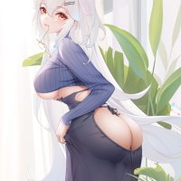 white hair big boobs underboob Liu Liaoliao original characters ass hair between eyes looking at viewer standing Guitar Sister Hitomio anime girls anime plants