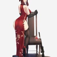 Wallpaper : anime girls original characters Chinese dress vert 320 simple background ass legs weapon chair redhead 1041x1461