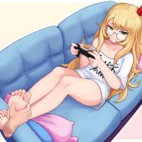 barefoot blonde hair efreezerarts footjob game console glasses green eyes long hair original penis signed uncensored