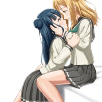 Amorous Anime Lesbian Couple Wallpaper