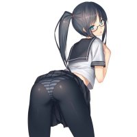 Wallpaper : anime girls blue eyes glasses looking at viewer white background pantyhose cartoon black hair see through clothing school uniform skirt original characters ponytail leggings solo meganekko ecchi looking back striped