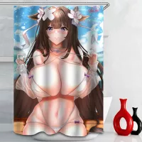 Tirai kamar mandi Anime payudara besar perempuan dekorasi tahan air berkualitas tinggi dengan kait