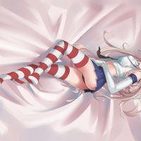 lying down long hair legs anime anime girls panties knee-highs Kantai Collection Shimakaze Kancolle striped stockings stockings miniskirt bunny ears aqua eyes