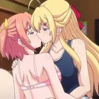 Anime lesbians are licking and kissing while playing with a sex toy