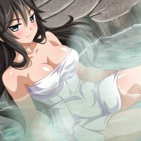 big boobs dark hair boobs dark eyes Wanaca sitting Sakura Spirit ecchi anime girls water anime onsen hot spring towel bathing