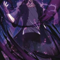 igris solo leveling iron solo leveling sung jin-woo solo leveling highres 1boy 2others armor aura black coat black hair coat dark aura fake horns full armor glowing glowing armor glowing eyes helmet