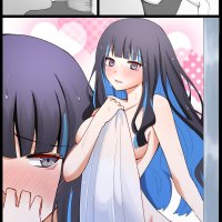 open mouth 1boy naked towel partially colored embarrassed