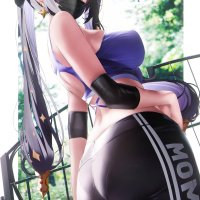 ass big boobs Fantongjun anime anime girls yoga pants sports bra mask twintails heart eyes water bottle Genshin Impact Mona Genshin Impact low-angle