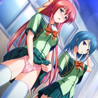 blush fingering game cg green eyes kouzuki sakura masturbation panties pussy juice red hair school uniform skirt skirt lift soushinjutsu mobius thighhighs underwear yukirin