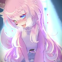 mofufu original highres ahoge all fours animal ear fluff animal ears animal nose blue eyes censored colored eyelashes completely nude eyes visible through hair fang flat chest foreshortening furry furry female hair